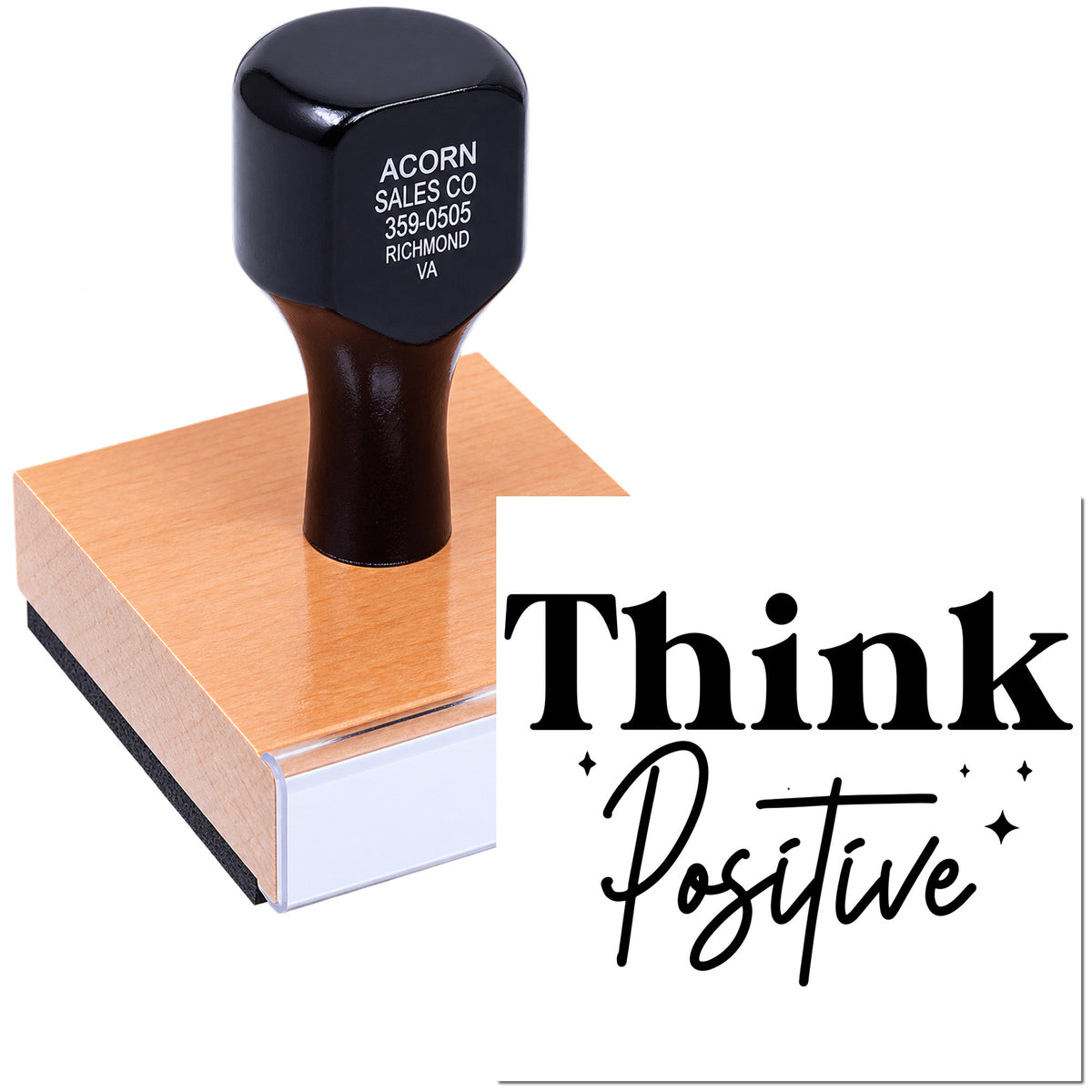 Motivational rubber stamp reading Think Positive for cards, crafts, and office use.