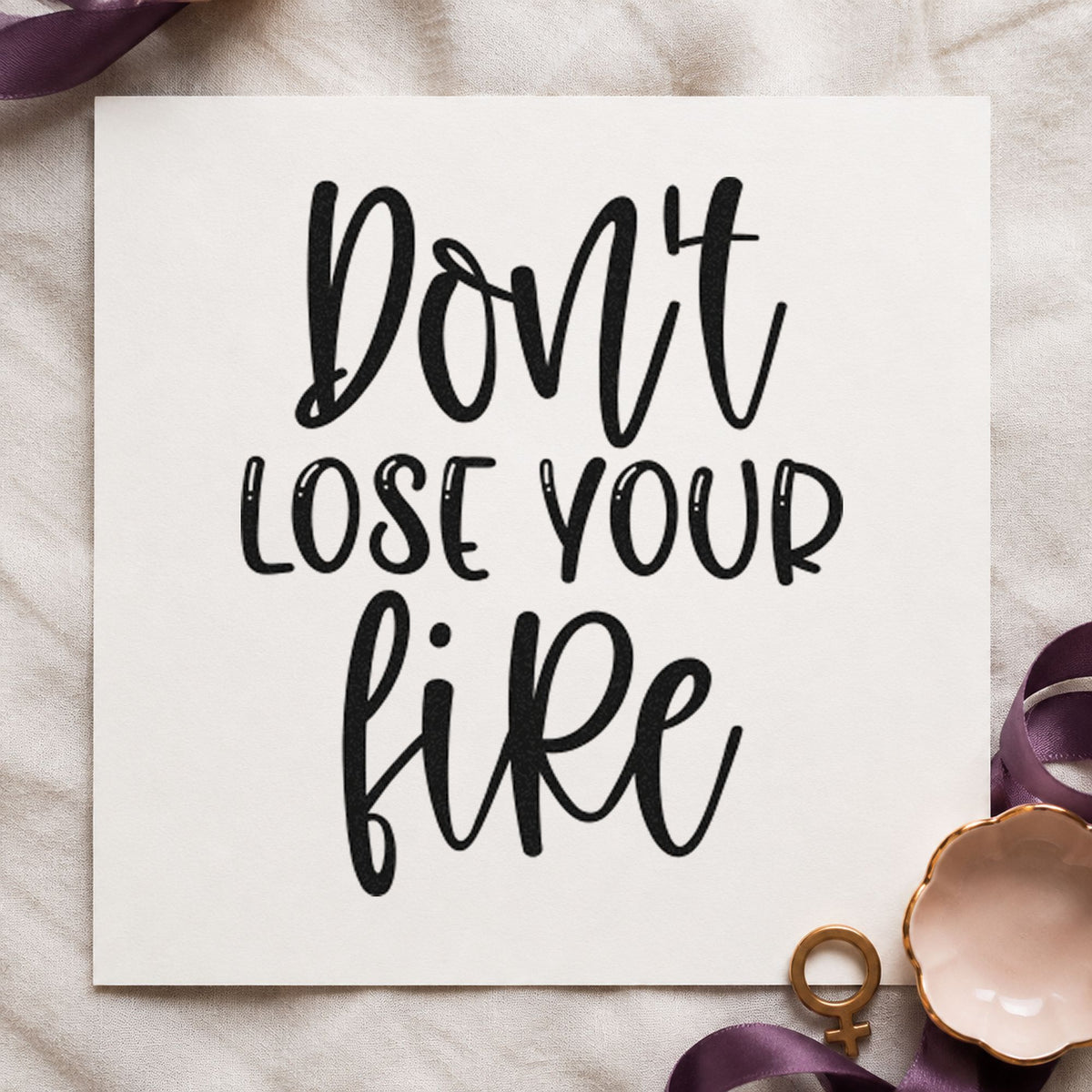Do Not Lose Fire craft stamp in black ink on cardstock, an easy option for cook off album page.