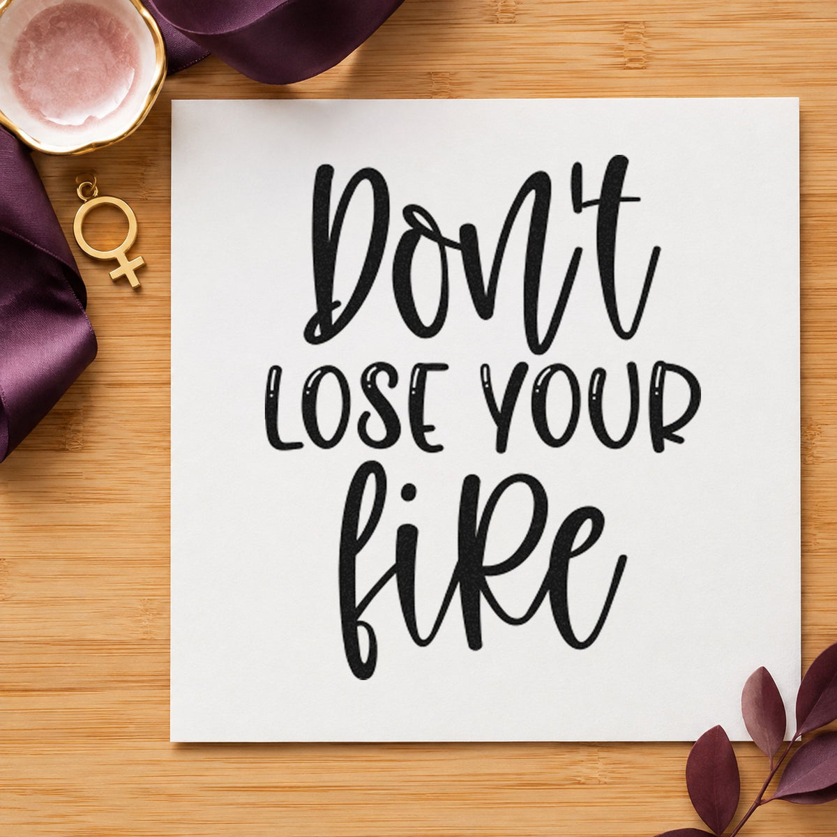 Do Not Lose Fire craft stamp imprint in black ink on a handmade project, one idea being sauce jar gift tags.