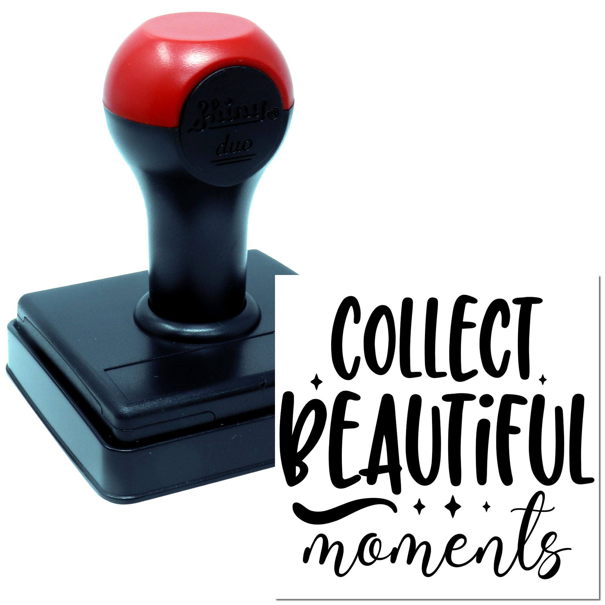 Self-inking rubber stamp with Collect Beautiful Moments quote for scrapbooking, journaling, and craft projects.