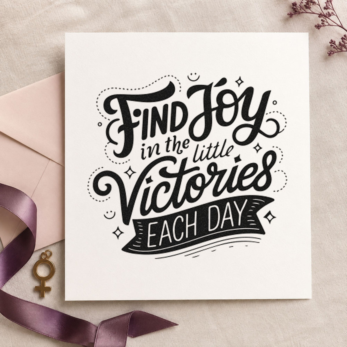 Find Joy Little Victories craft stamp in black ink on cardstock, an easy option for class term album page.