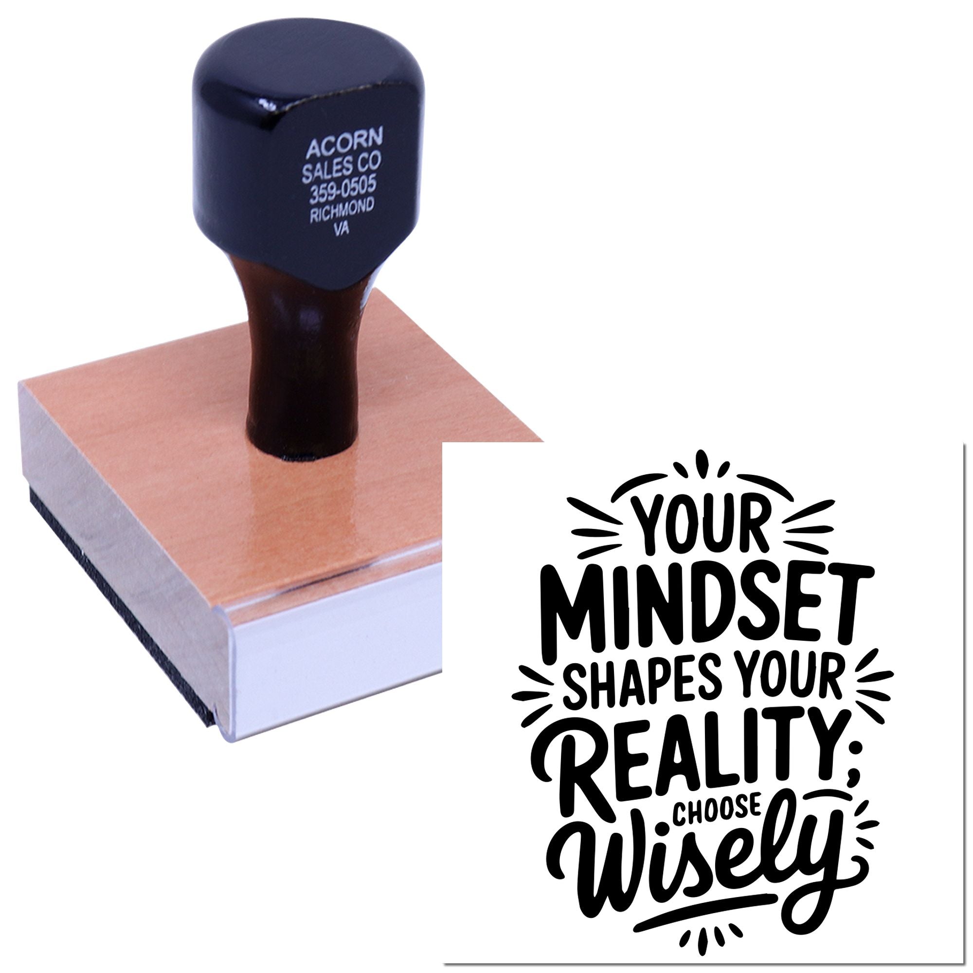 Personalized rubber stamp with motivational quote design, ideal for custom business branding and imprint artwork.