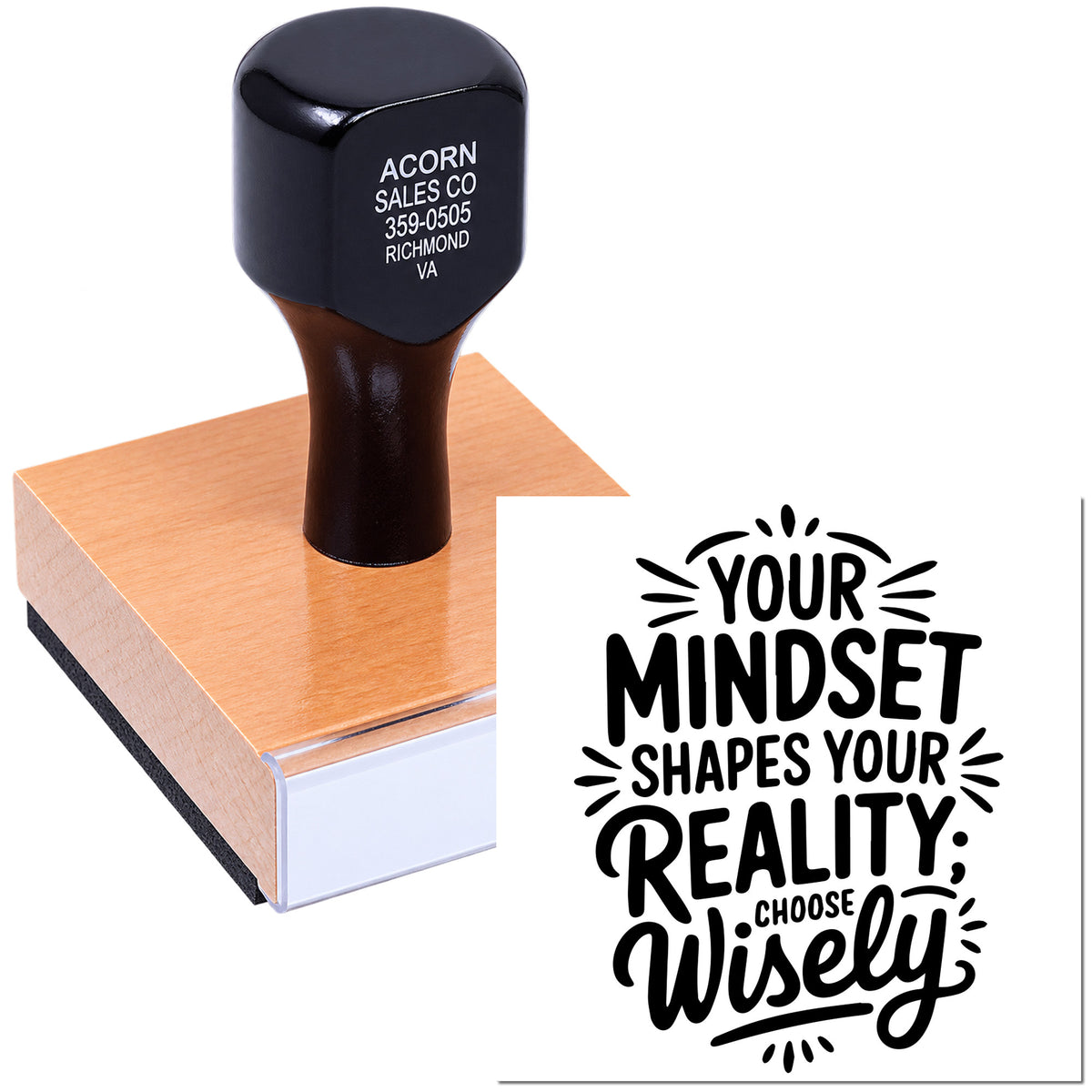 Personalized rubber stamp with motivational quote design, ideal for custom business branding and imprint artwork.