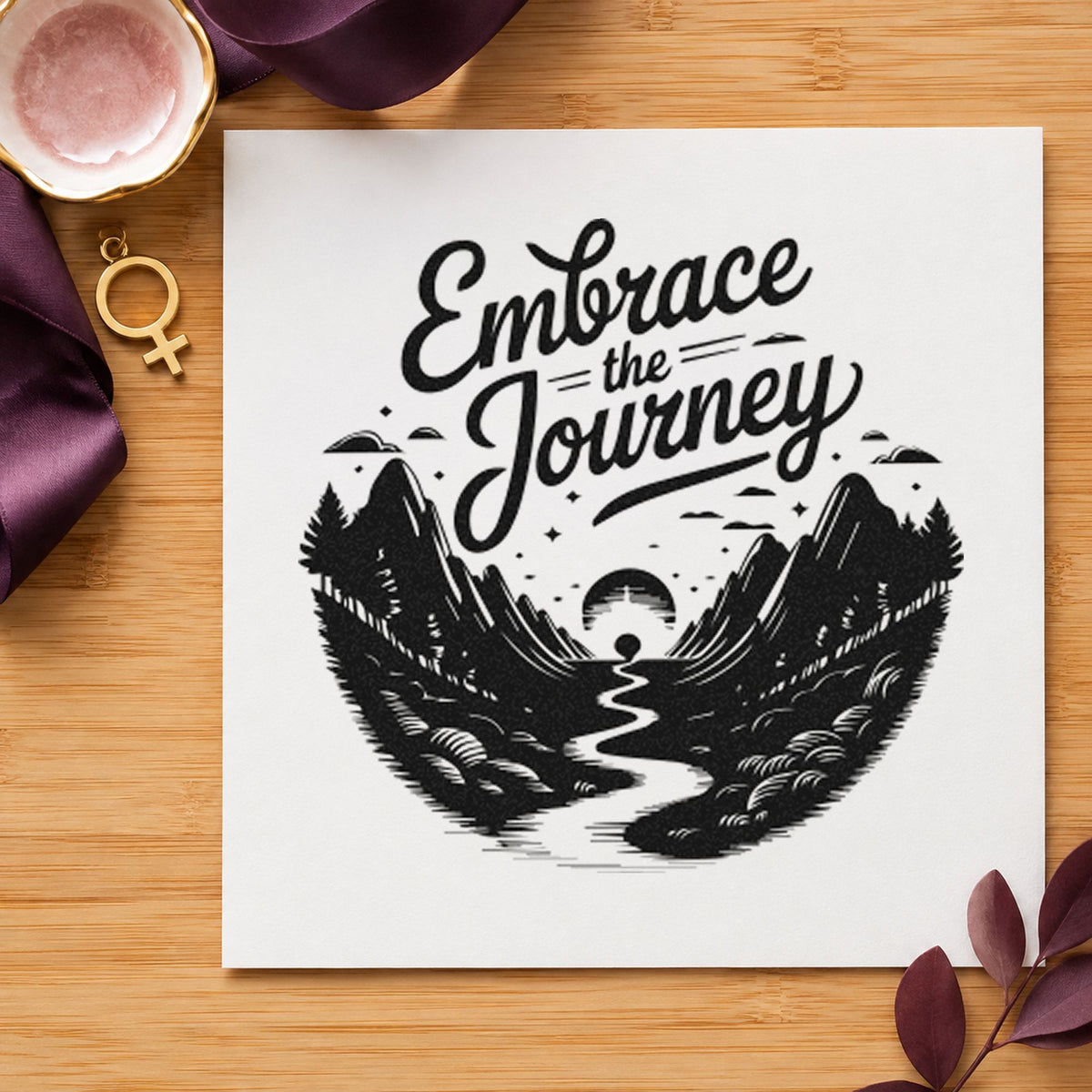 Embrace Journey Mountain Landscape rubber stamp printed in black ink, ready for park visit sheet and similar paper crafts.