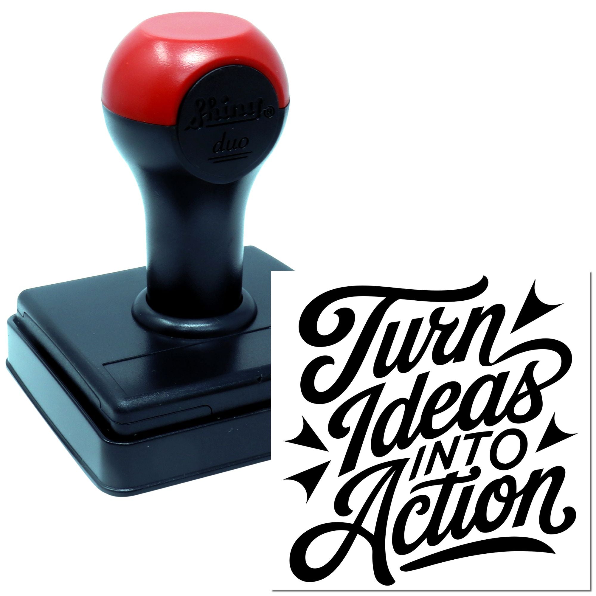 Custom self-inking rubber stamp featuring Turn Ideas Into Action for motivational branding and creative business use.