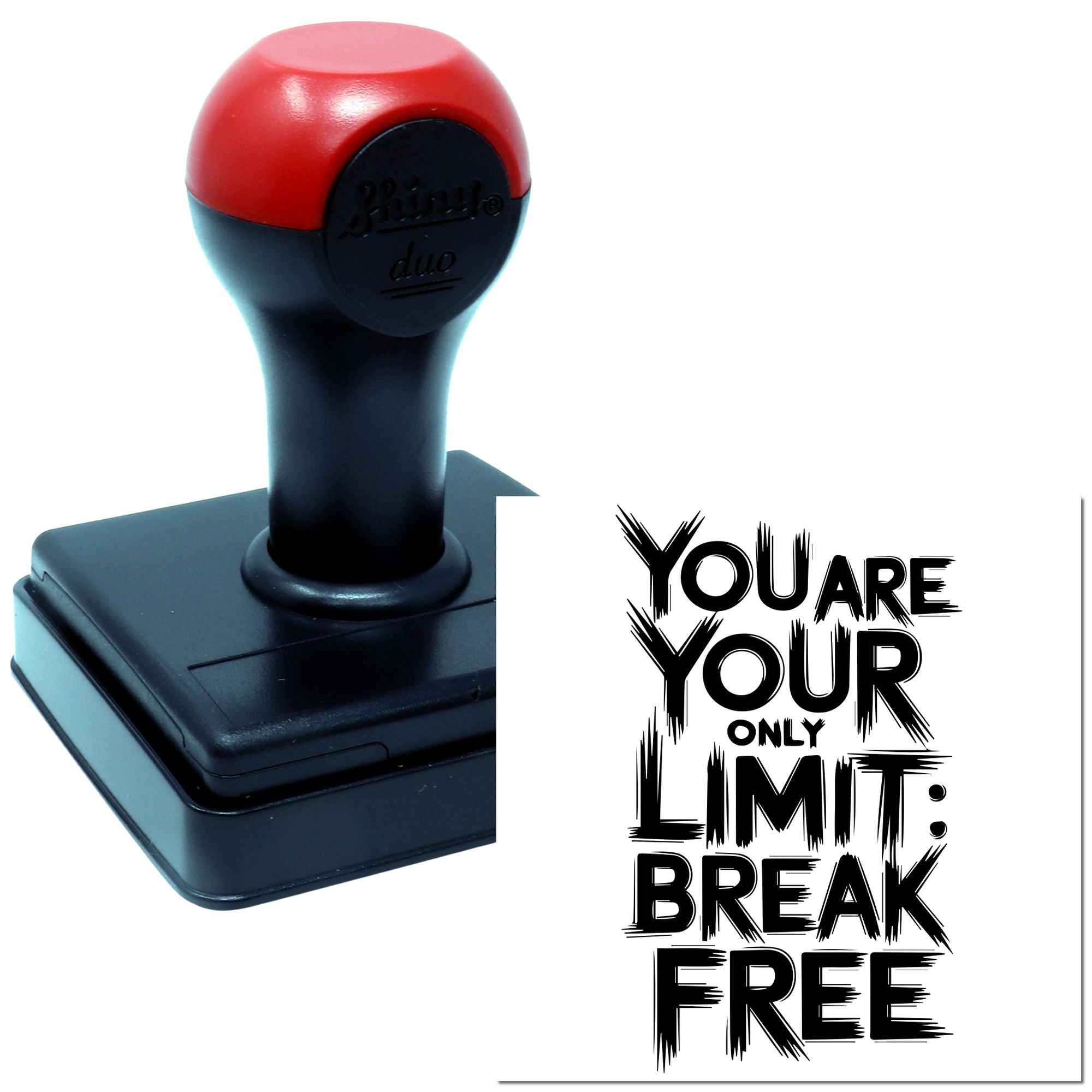 Custom self-inking rubber stamp with motivational quote, You are your only limit: break free, for branding and crafts.