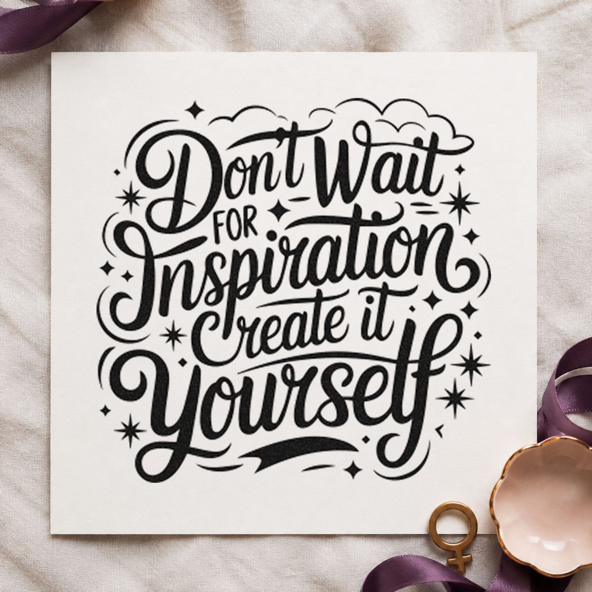 Create Inspiration Yourself Quote craft stamp imprint in black ink on a handmade project, one idea being demo gift tags.