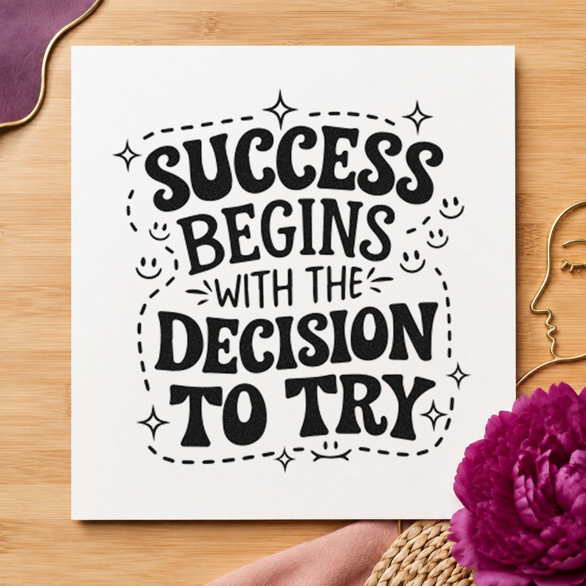 Success Decision To Try rubber stamp printed in black ink, ready for session plan sheet and similar paper crafts.