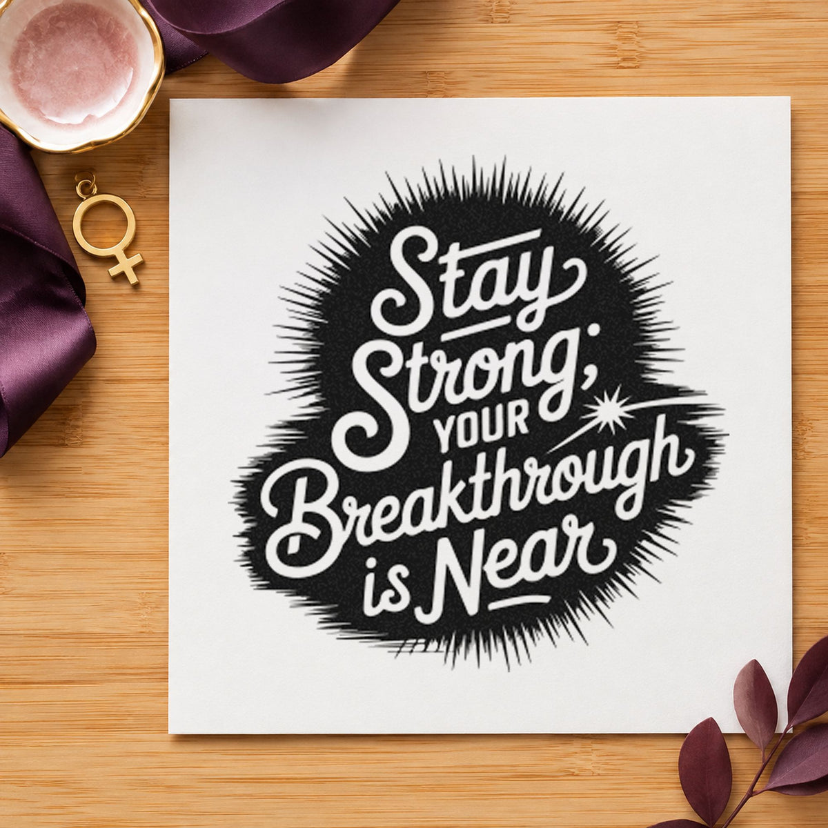 Stay Strong Breakthrough Near craft stamp in black ink on cardstock, an easy option for farm year album page.
