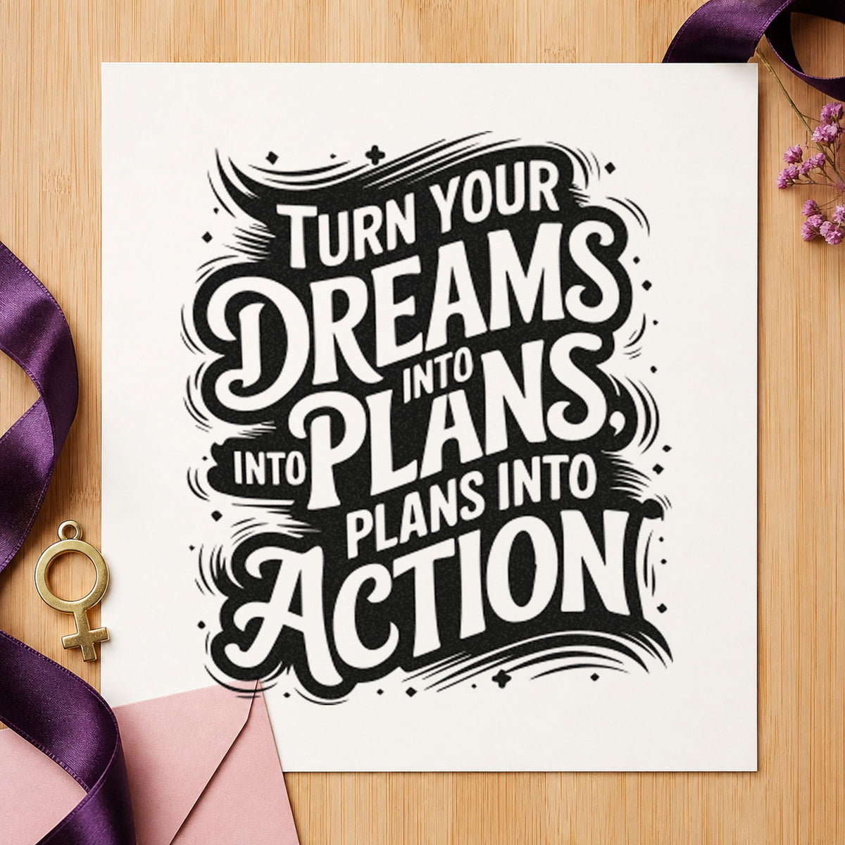 Dreams Plans Action Ornate Lettering Stamp – Self-Inking in use 3
