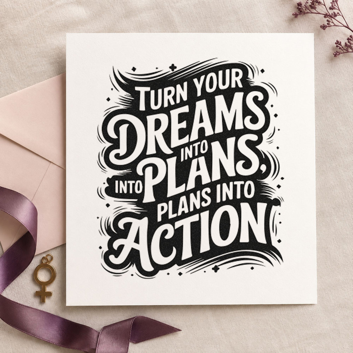 Dreams Plans Action Ornate Lettering Rubber Stamp – Wood Handle in use 9