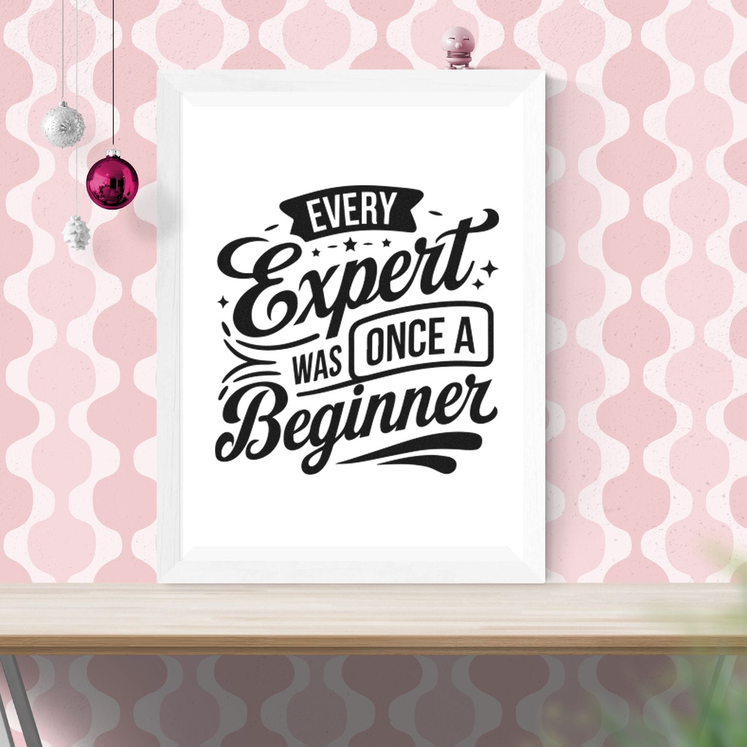Inspirational rubber stamp quote design reading Every Expert Was Once a Beginner for crafts, planners, and stationery.