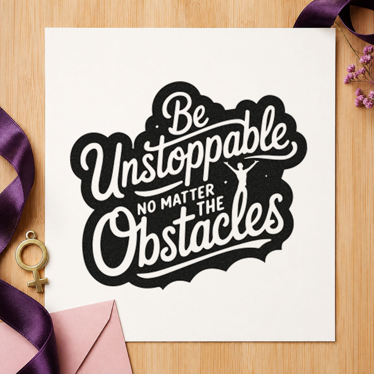 Be Unstoppable Through Obstacles rubber stamp printed in black ink, ready for meet result sheet and similar paper crafts.