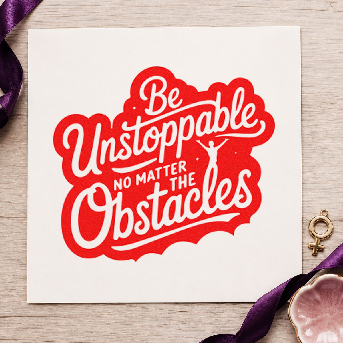 Be Unstoppable Through Obstacles rubber stamp shown in red ink, stamped for projects such as bin marker labels.