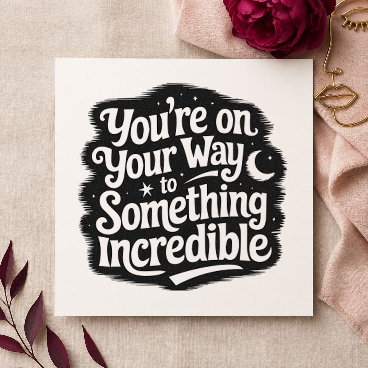 Way To Something Incredible craft stamp imprint in black ink on a handmade project, one idea being desk kit gift tags.