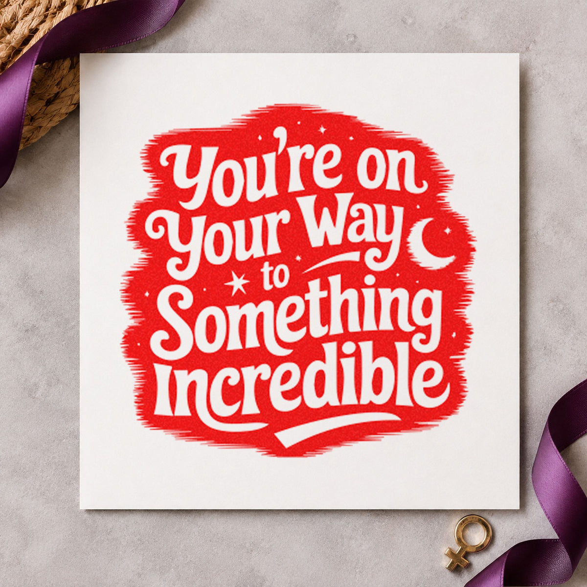 Way To Something Incredible craft stamp imprint in red ink on a handmade project, one idea being contact note cards.