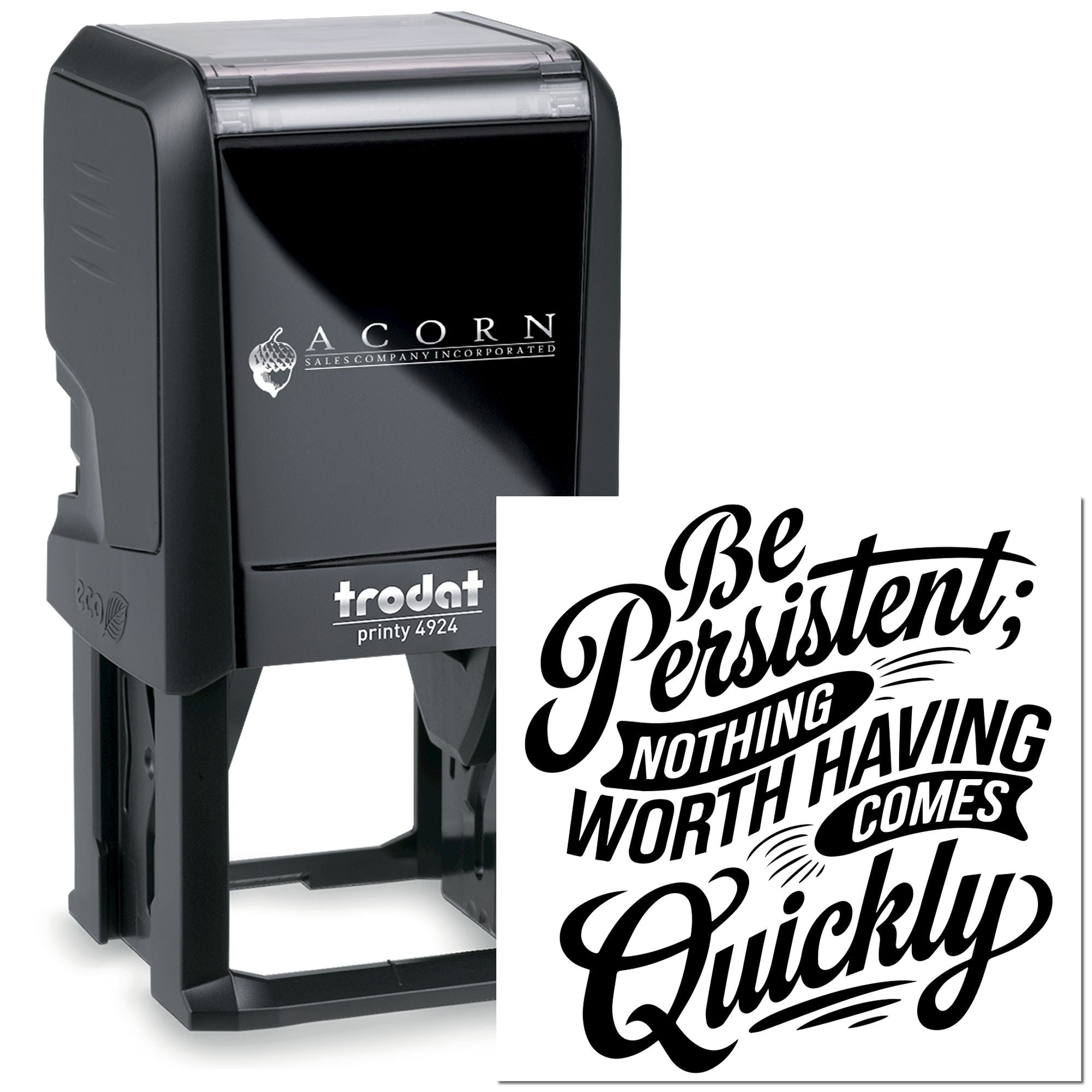 Trodat Printy 4924 self-inking rubber stamp with custom logo and motivational quote design for business branding