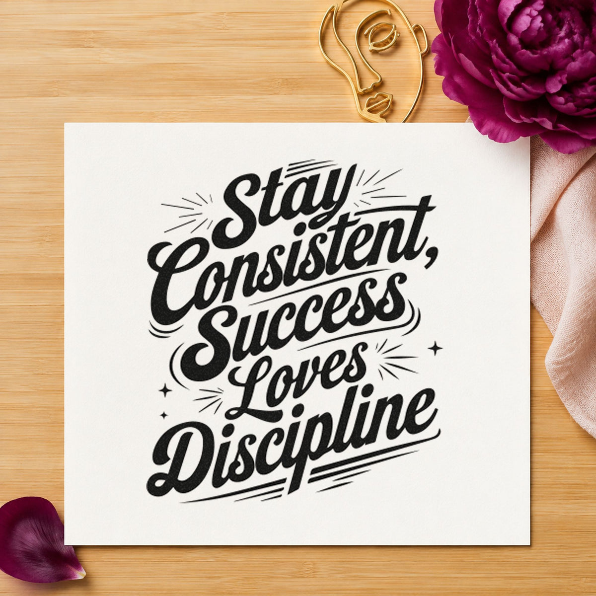 Stay Consistent Success Discipline craft stamp in black ink on cardstock, an easy option for practice album page.
