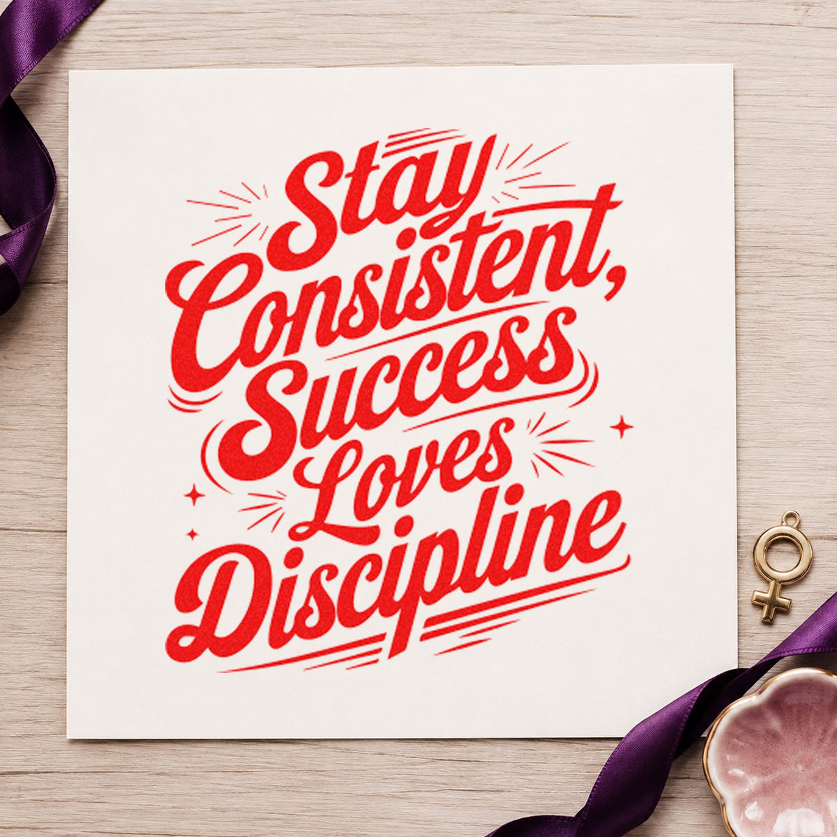 Stay Consistent Success Discipline craft stamp imprint in red ink on a handmade project, one idea being exemplar cards.