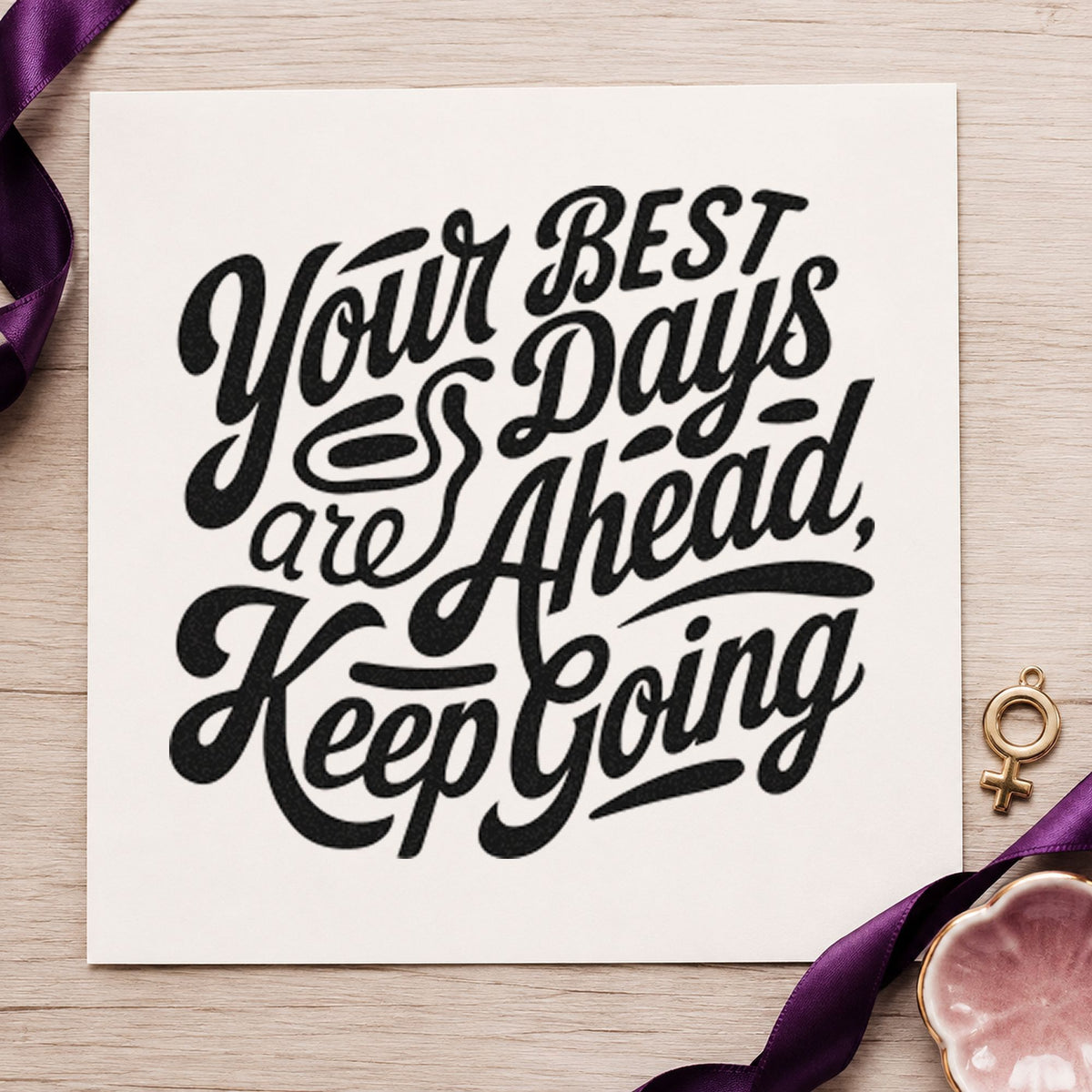 Best Days Keep Going craft stamp imprint in black ink on a handmade project, one idea being care box gift tags.
