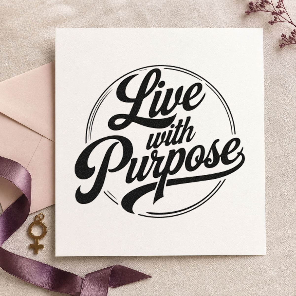 Live With Purpose Circle rubber stamp printed in black ink, ready for usage log sheet and similar paper crafts.