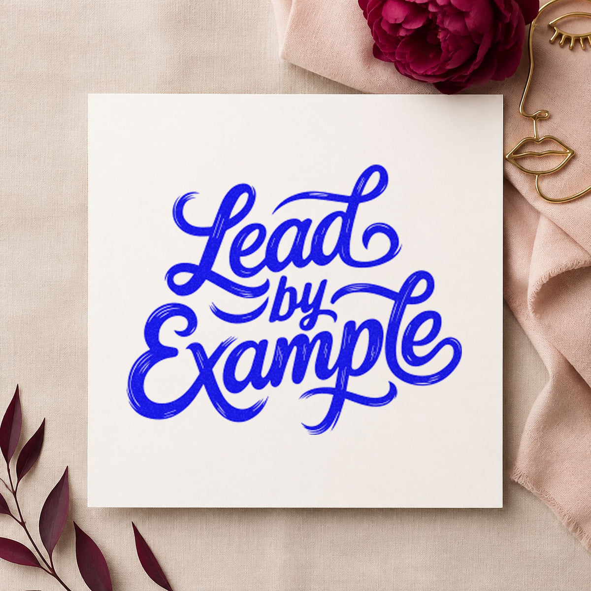 Lead By Example Script Rubber Stamp – Duo Hand in use 5