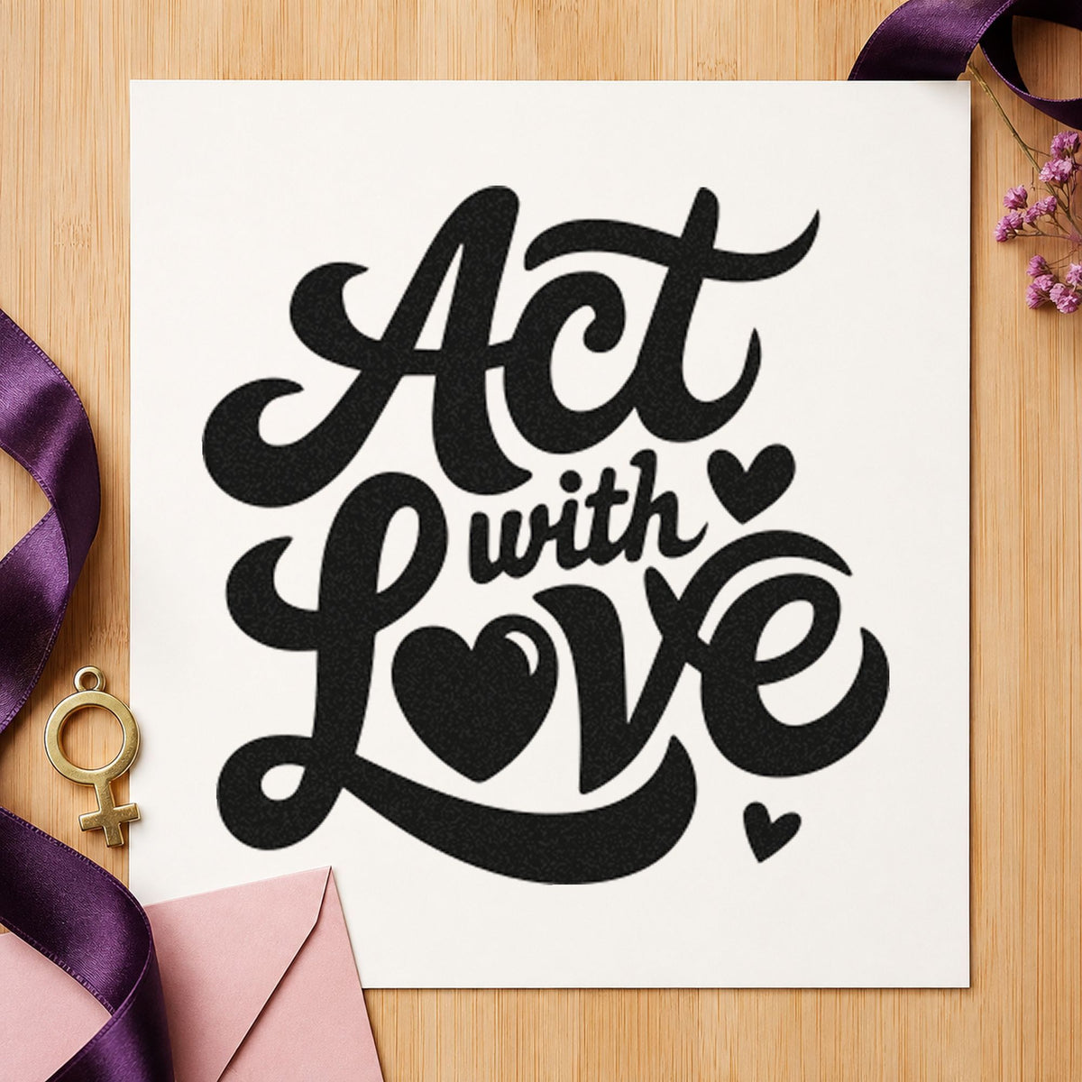 Act With Love Hearts rubber stamp printed in black ink, ready for solid heart cards and similar paper crafts.