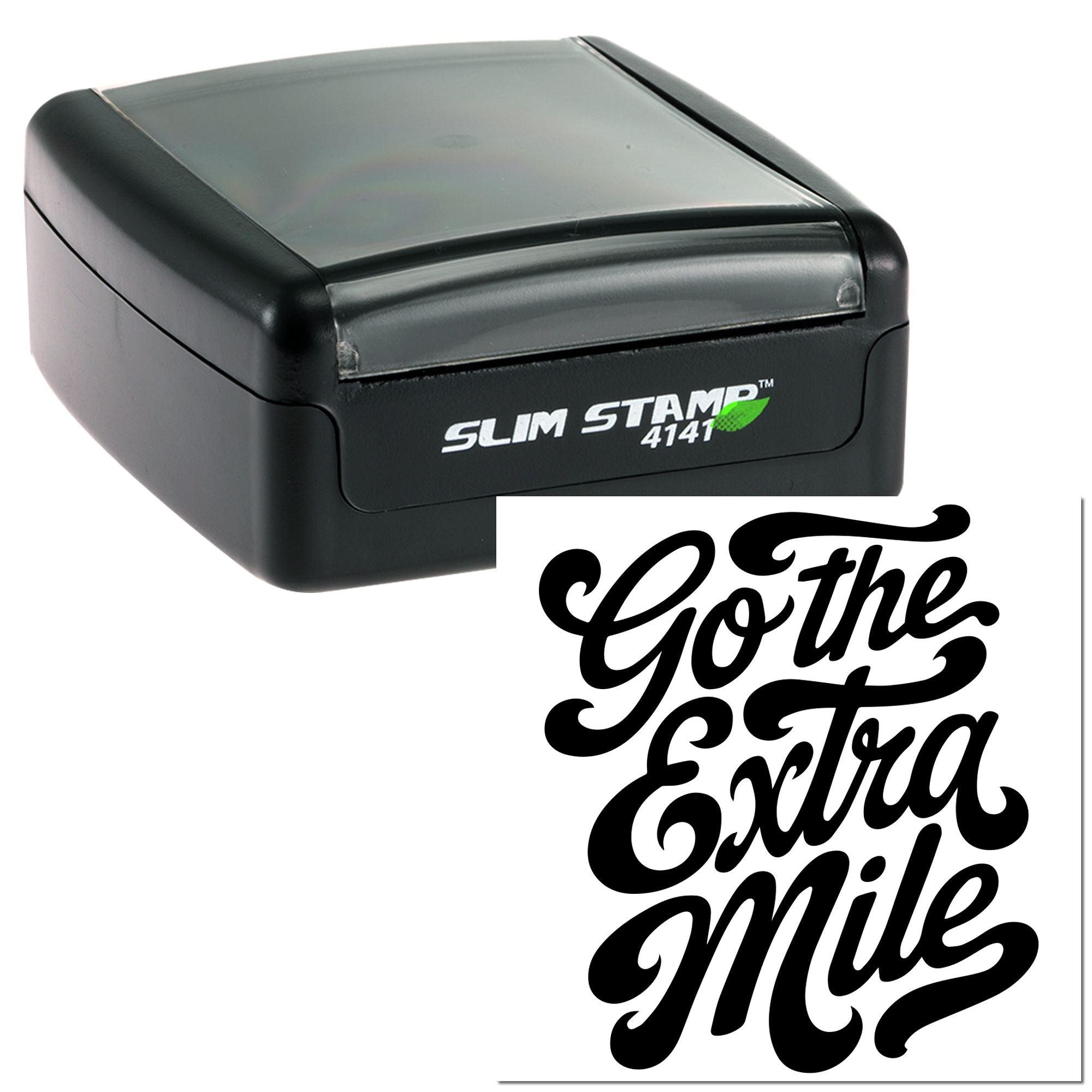 Slim Stamp 4141 self-inking rubber stamp with custom Go the Extra Mile imprint for business and motivational branding.