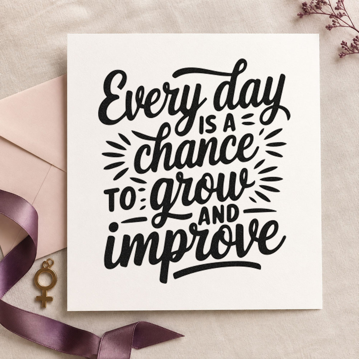 Every Day Grow Improve rubber stamp printed in black ink, ready for rehearsal plan sheet and similar paper crafts.