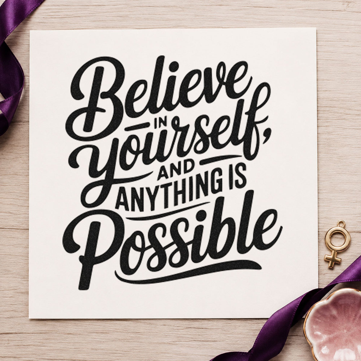 Believe In Yourself Possible rubber stamp printed in black ink, ready for joint practice sheet and similar paper crafts.