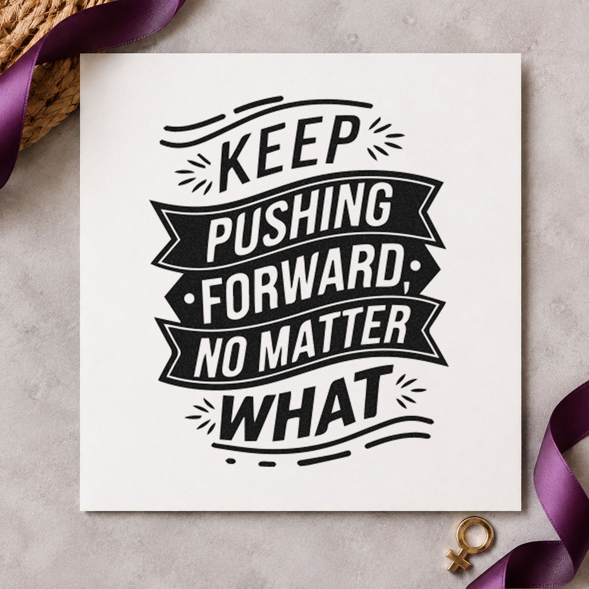 Keep Pushing Forward Banners craft stamp imprint in black ink on a handmade project, one idea being strapping gift tags.