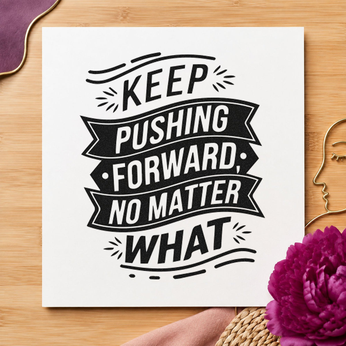 Keep Pushing Forward Banners rubber stamp printed in black ink, ready for match result sheet and similar paper crafts.