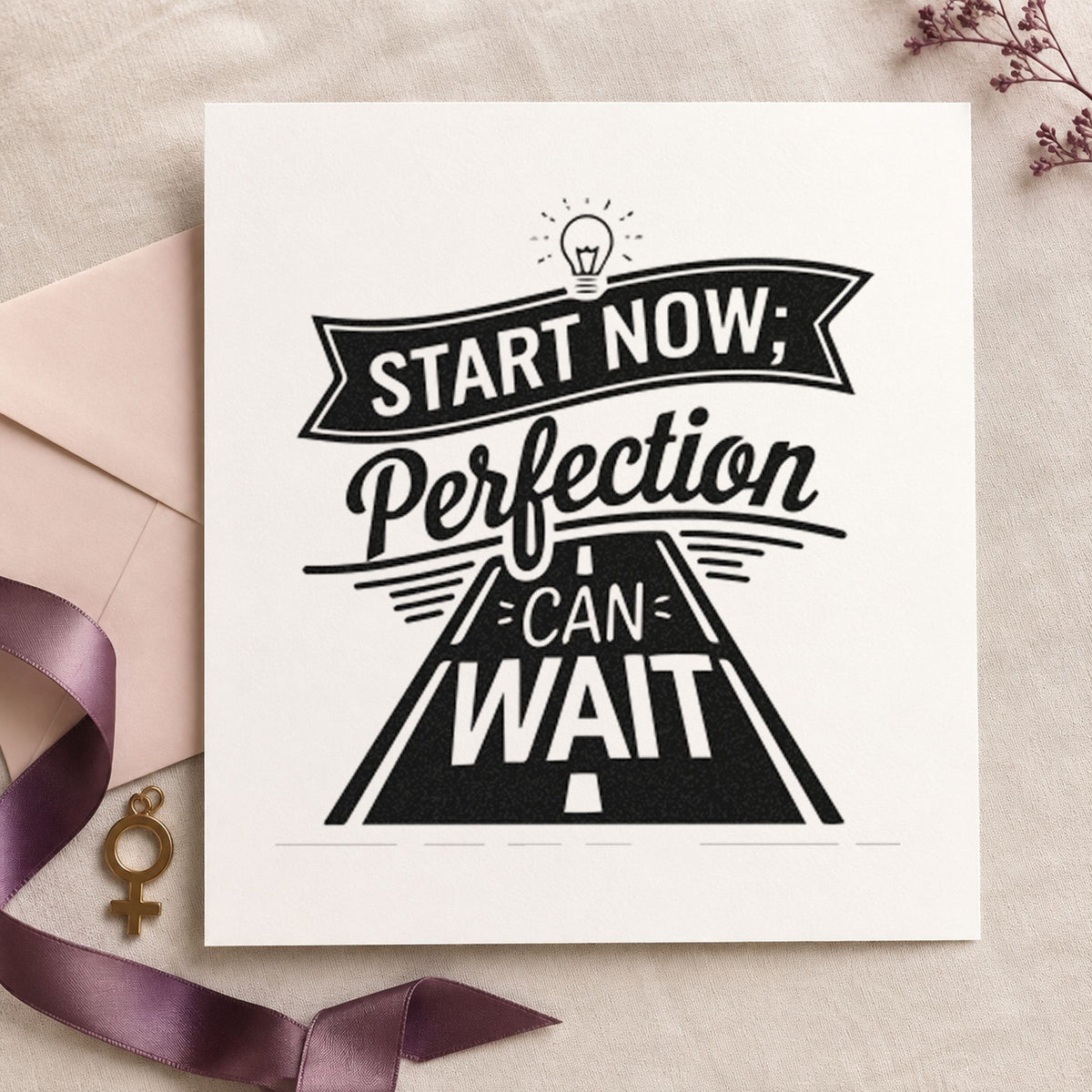 Start Now Perfection Road rubber stamp printed in black ink, ready for perspective road cards and similar paper crafts.