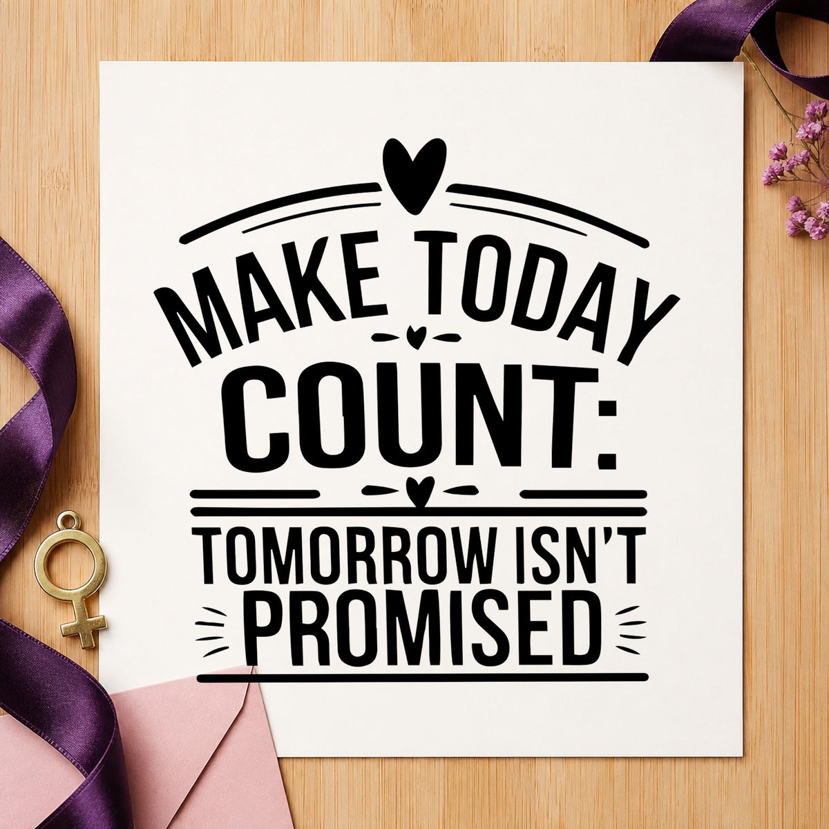 Make Today Count Hearts rubber stamp printed in black ink, ready for decorative rule cards and similar paper crafts.