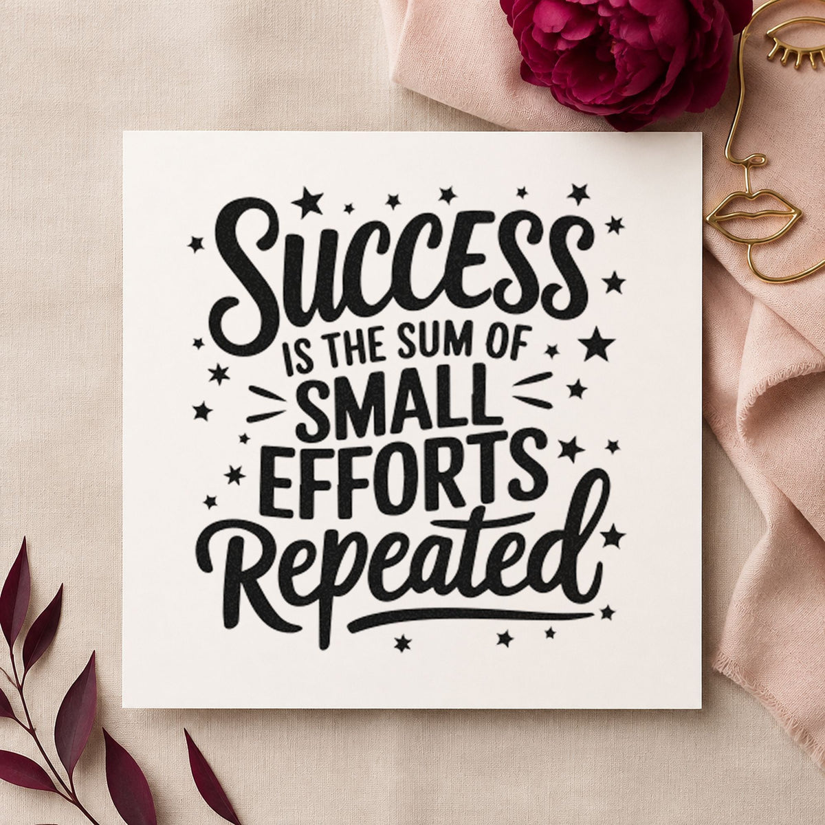 Success Small Efforts Repeated craft stamp in black ink on cardstock, an easy option for radio album page.