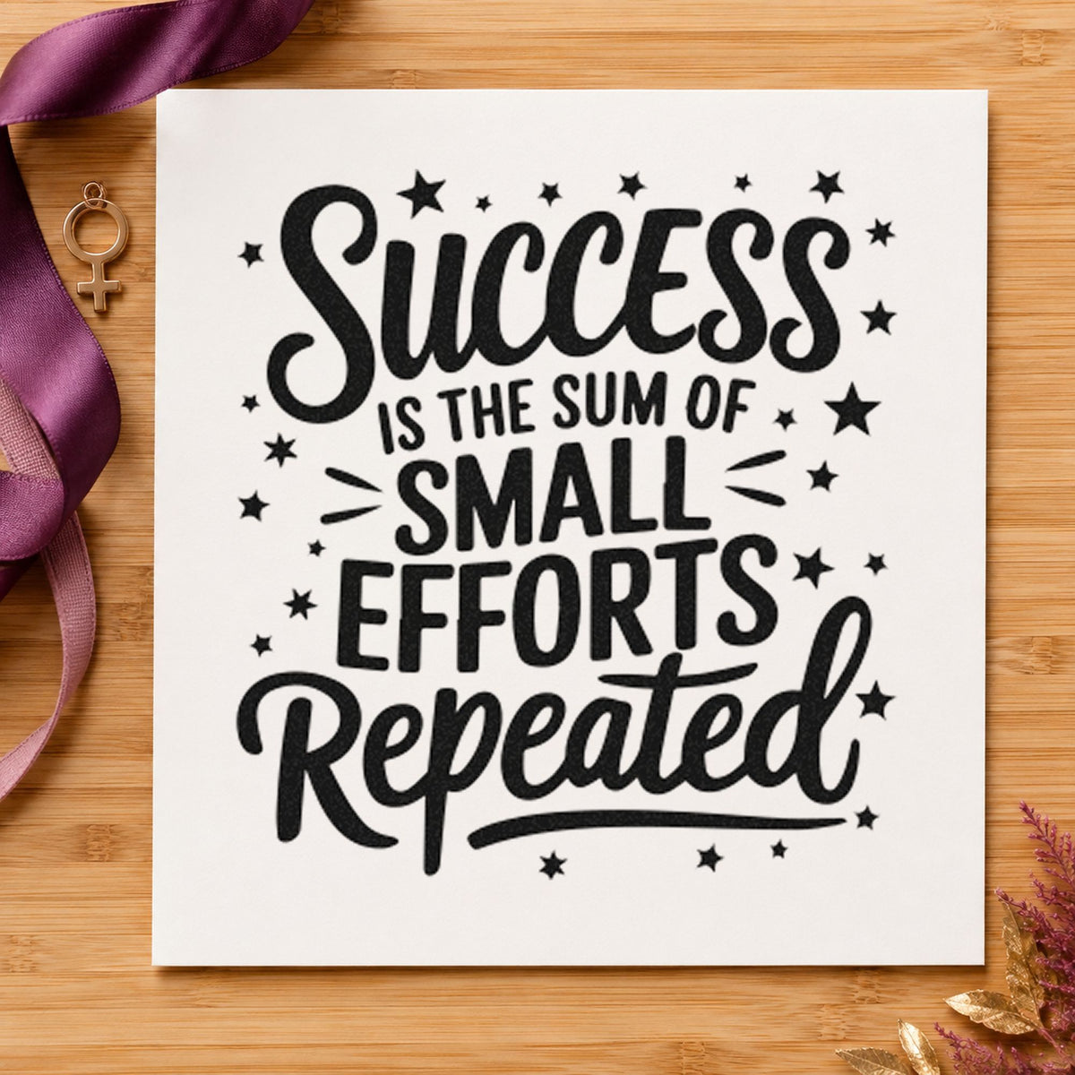 Success Small Efforts Repeated rubber stamp printed in black ink, ready for many star cards and similar paper crafts.