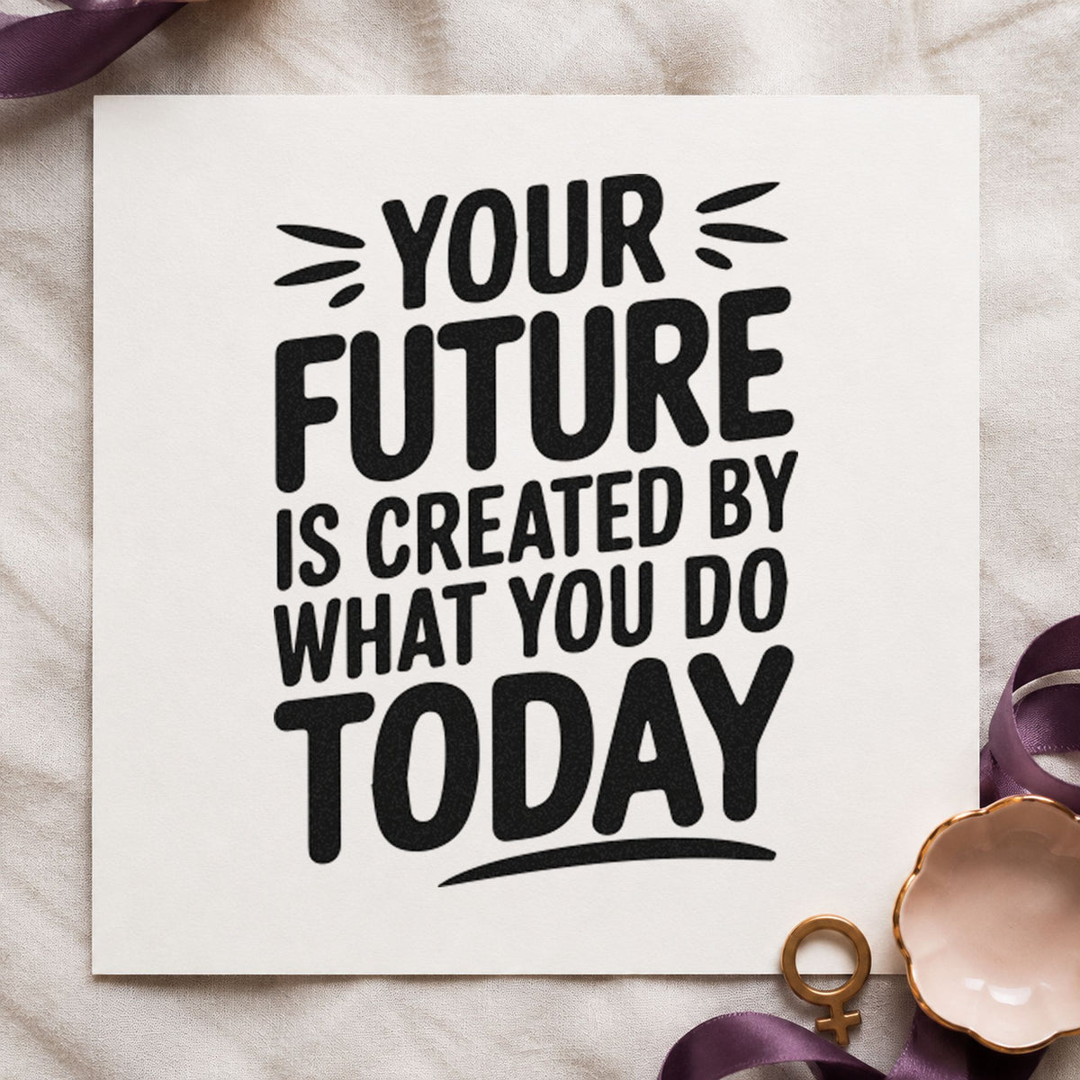 Your Future Created Today craft stamp in black ink on cardstock, an easy option for course choice album page.