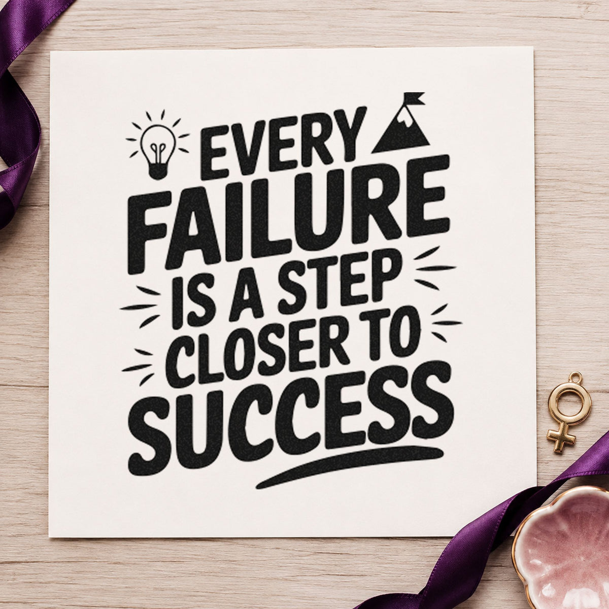 Every Failure Closer Success rubber stamp printed in black ink, ready for test run sheet and similar paper crafts.