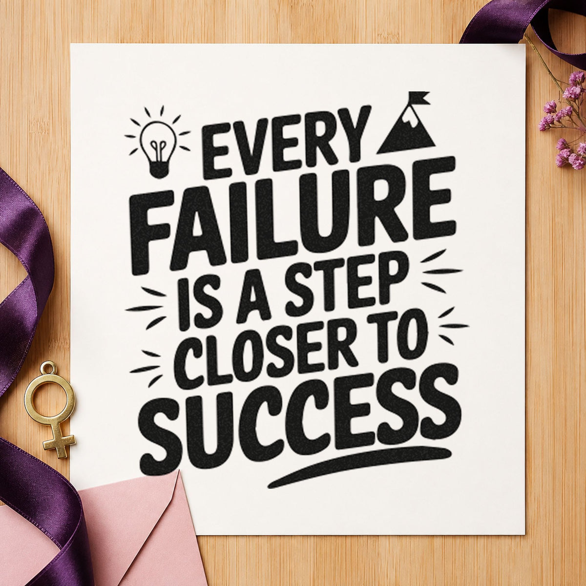 Every Failure Closer Success rubber stamp printed in black ink, ready for flag peak cards and similar paper crafts.