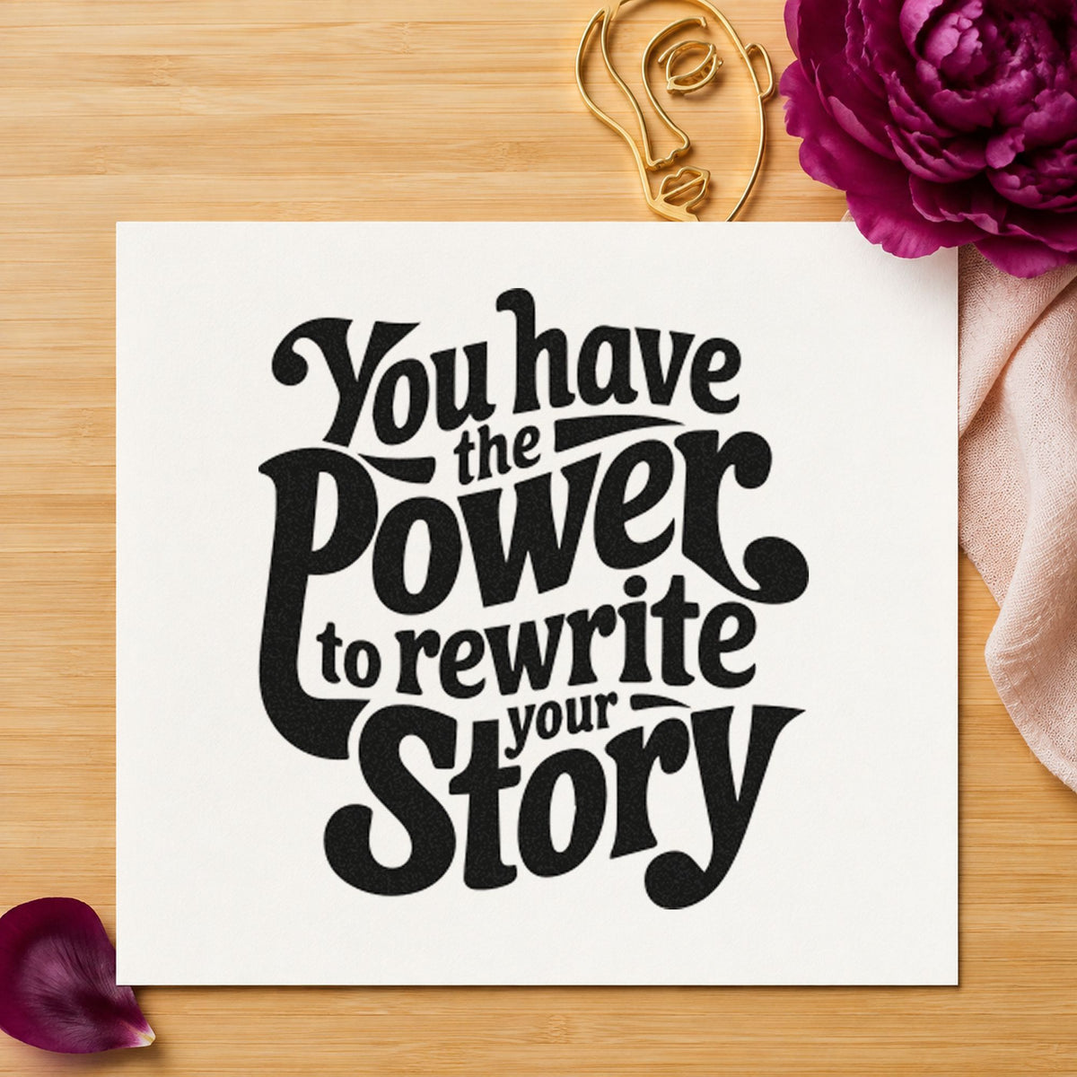 Power Rewrite Your Story rubber stamp printed in black ink, ready for bold decorative cards and similar paper crafts.