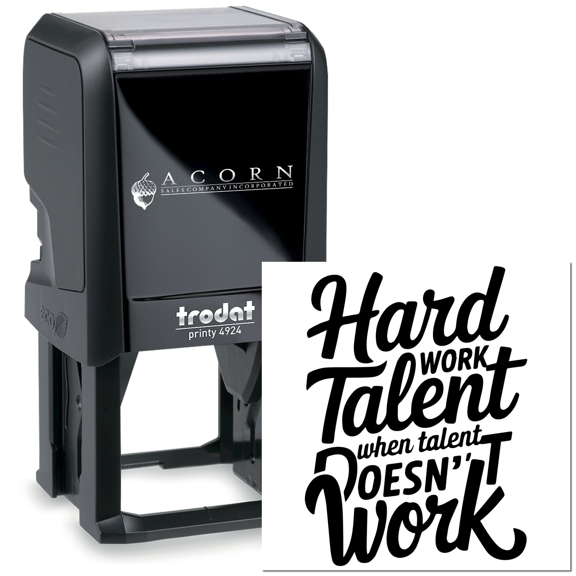 Trodat Printy 4924 self-inking rubber stamp with custom motivational quote for office and business stamping
