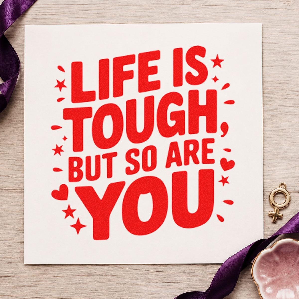Life Tough So You craft stamp imprint in red ink on a handmade project, one idea being call home cards.