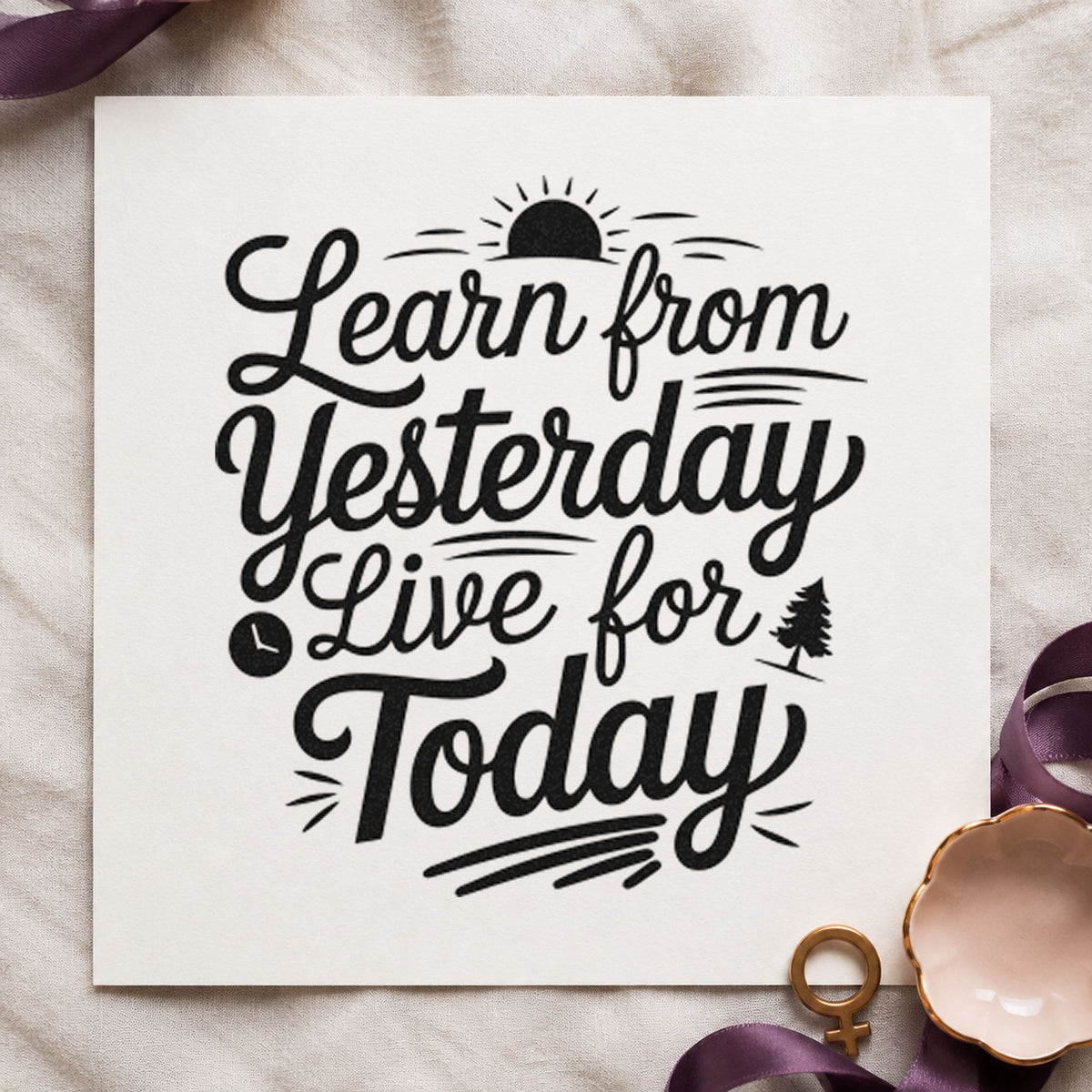 Learn Yesterday Live Today craft stamp in black ink on cardstock, an easy option for family tree album page.
