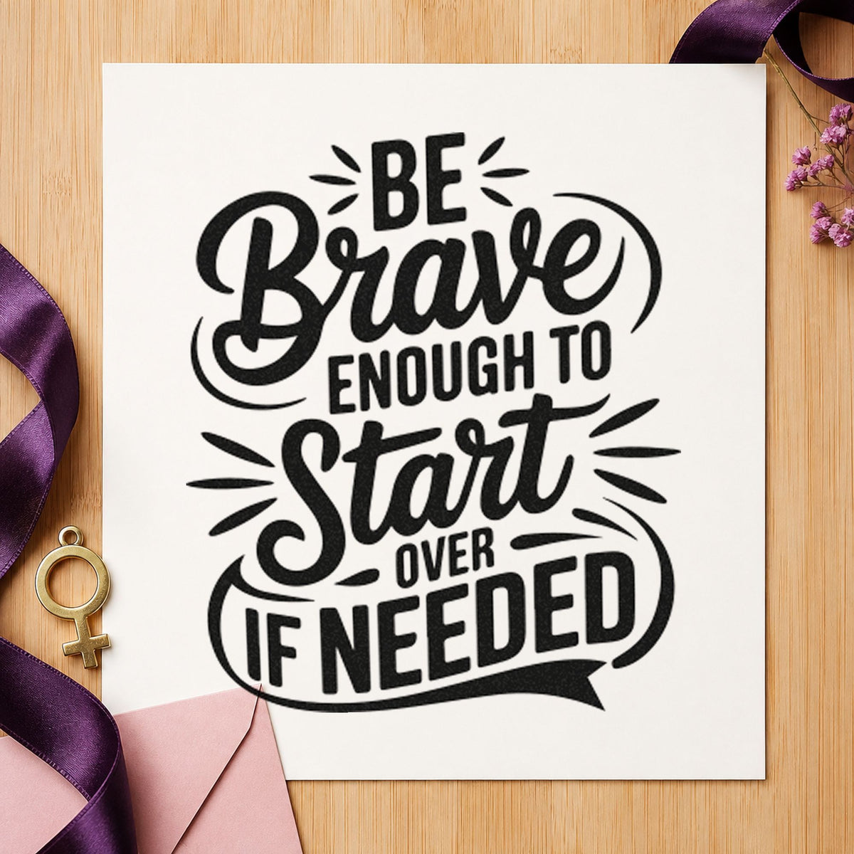 Be Brave Start Over rubber stamp printed in black ink, ready for arrow accent cards and similar paper crafts.