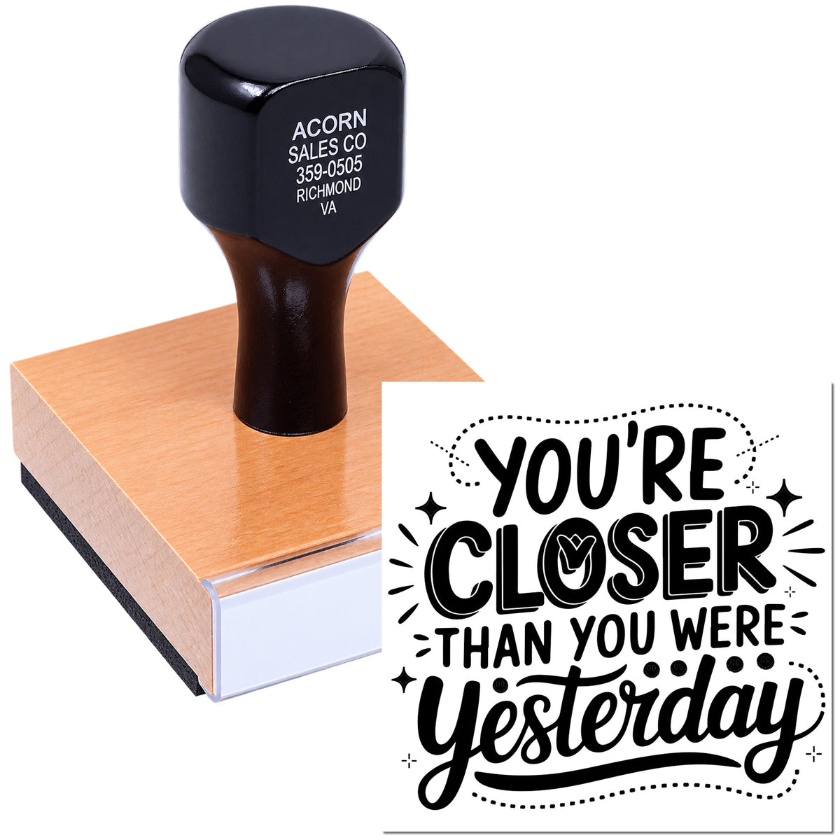 Motivational rubber stamp with Youre closer than you were yesterday quote for custom handmade cards and stationery.