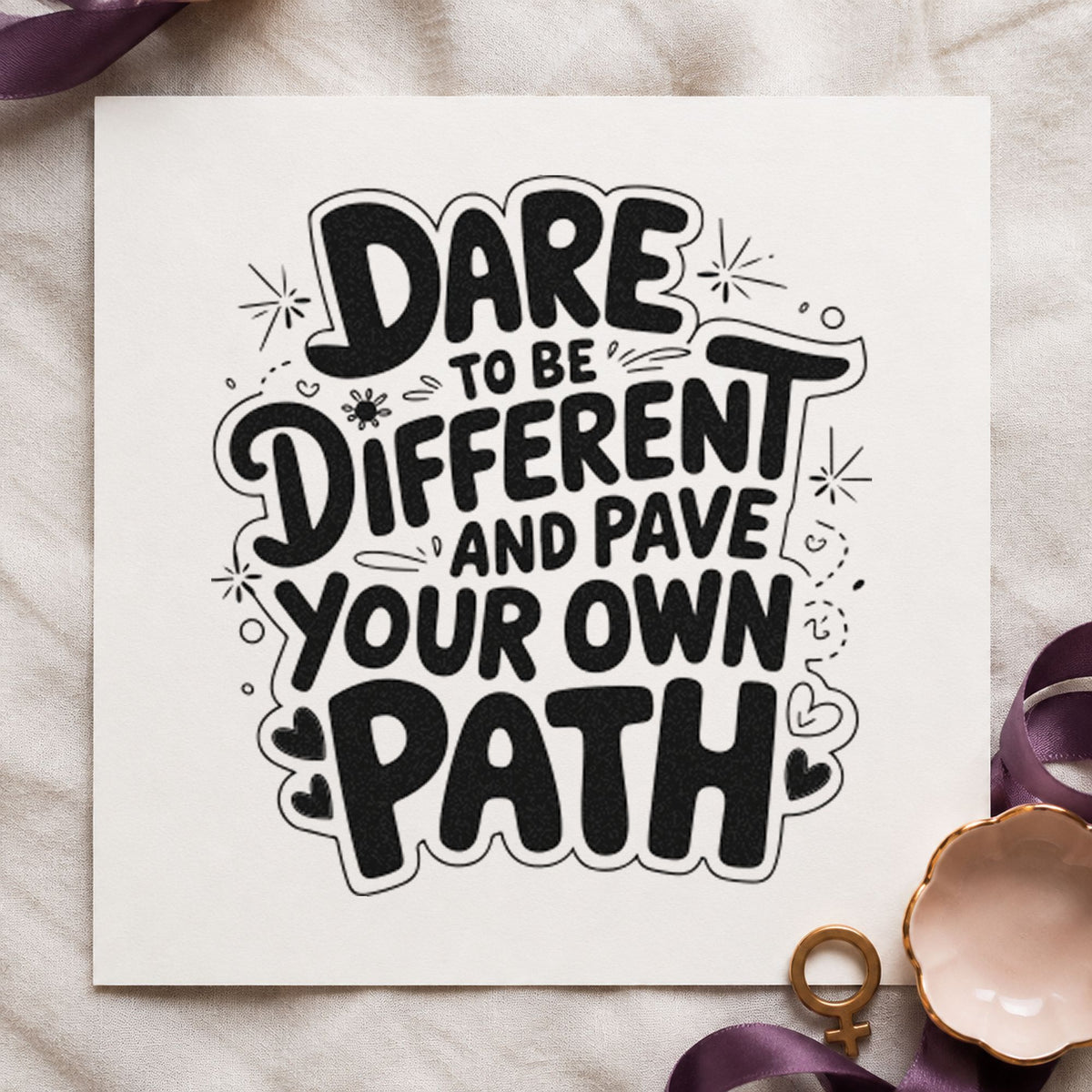 Dare Different Own Path rubber stamp printed in black ink, ready for outlined star cards and similar paper crafts.