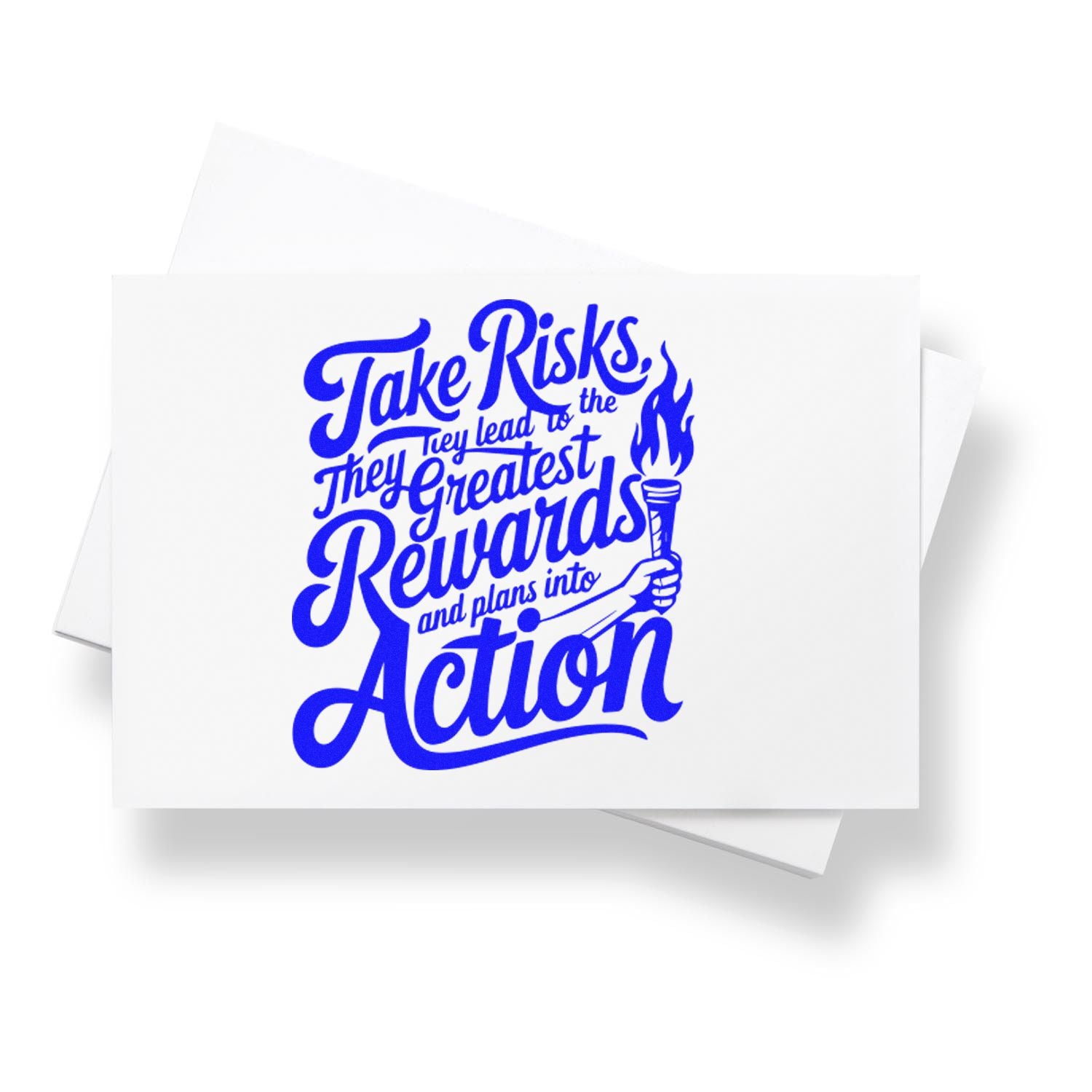 Custom rubber stamp with motivational Take Risks quote, inspiring creative action and bold branding.