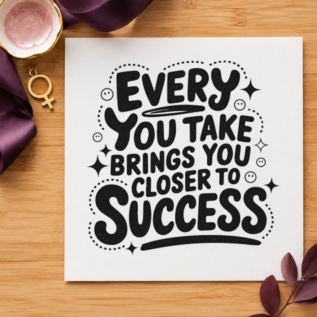 Closer to Success Lettering craft stamp in black ink on cardstock, an easy option for raising album page.