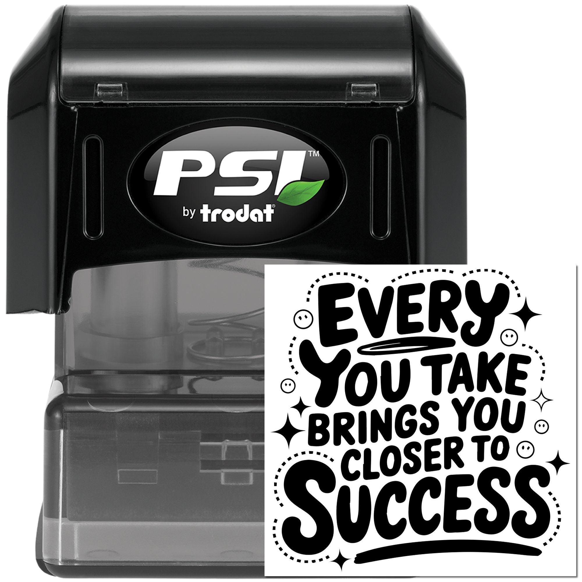 PSI by Trodat self-inking rubber stamp with motivational success quote imprint for office or crafting.