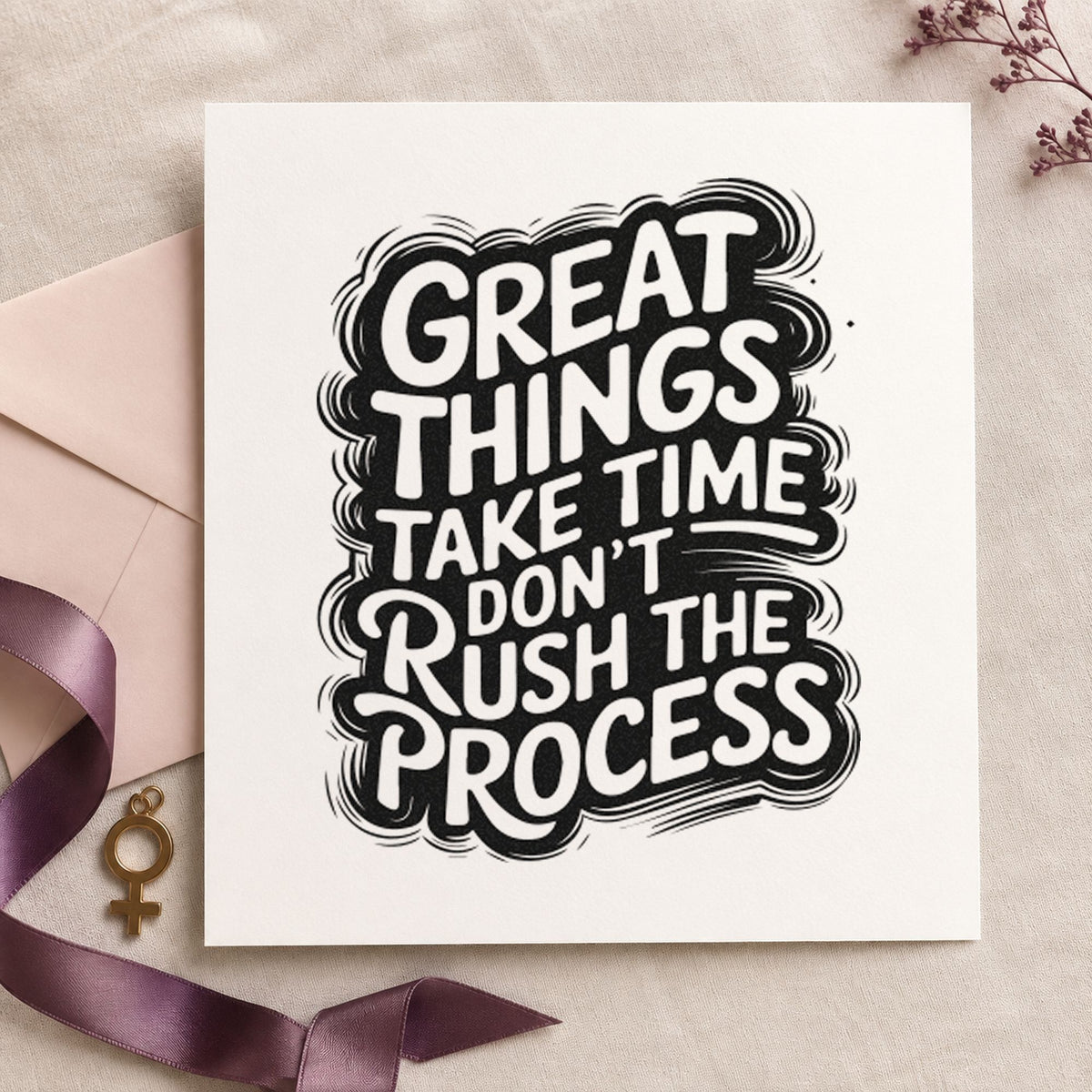 Great Things Take Time Don't Rush The Process Rubber Stamp – Duo Hand in use 4